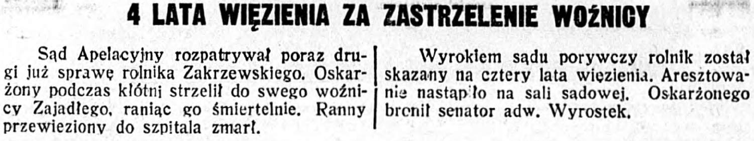 4 lata więzienia za zastrzelenie woźnicy (28.11.1934)