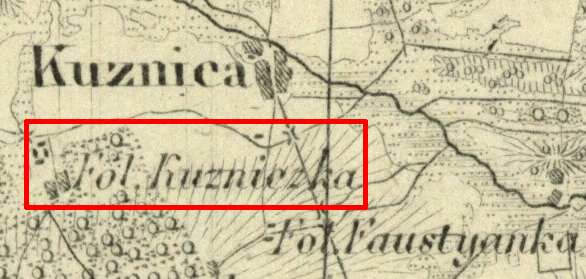 okolice Praszki na topograficznej karcie Królestwa Polskiego — folwark Kuźniczka — 1839 »» 1843 [Praszka-MR11987] (1839 »» 1843)