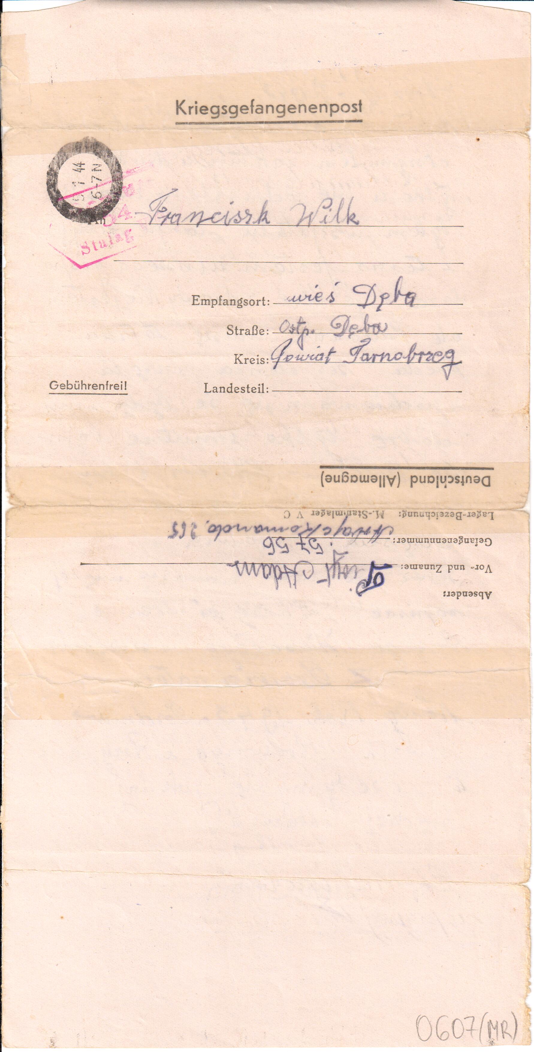 Treść ostatniego listu, Stalag V C, Offenburg, 1943