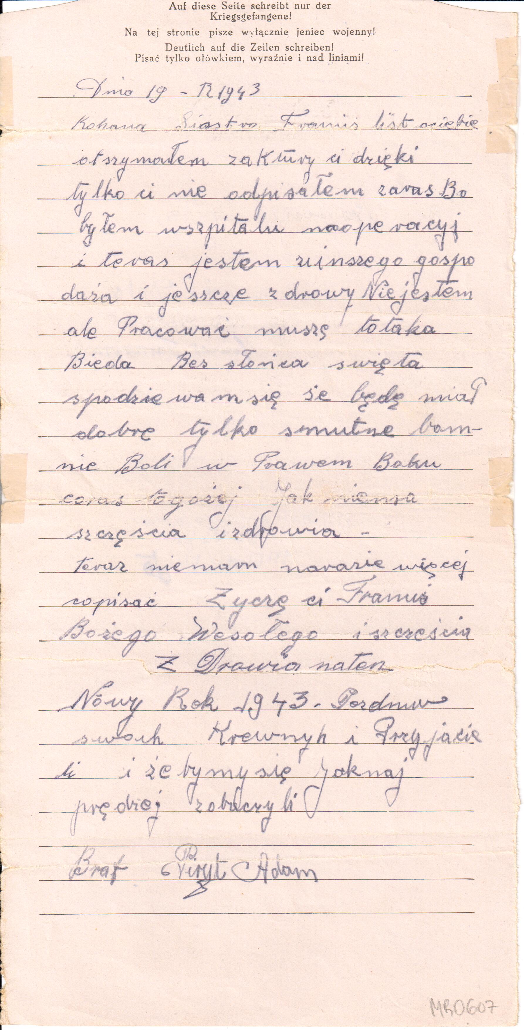 Adresy z listu z 1943 r.