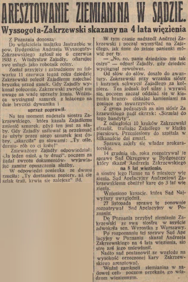 Aresztowanie ziemianina w sądzie. Skazany na 4 lata więzienia (29.11.1934)