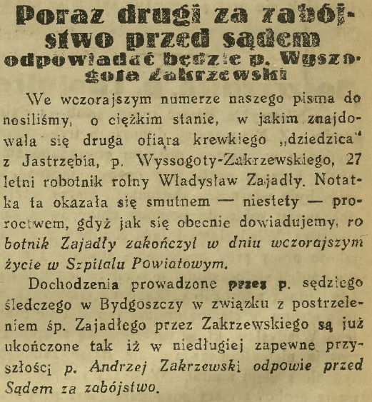 Poraz drugi za zabójstwo przed sądem odpowiadać będzie p. WZ (21.07.1933)