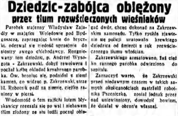 Dziedzic-zabójca oblężony przez tłum rozwścieczonych wieśniaków (16.06.1933)