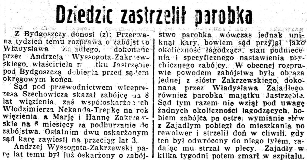 Dziedzic zastrzelił parobka (17.12.1933)