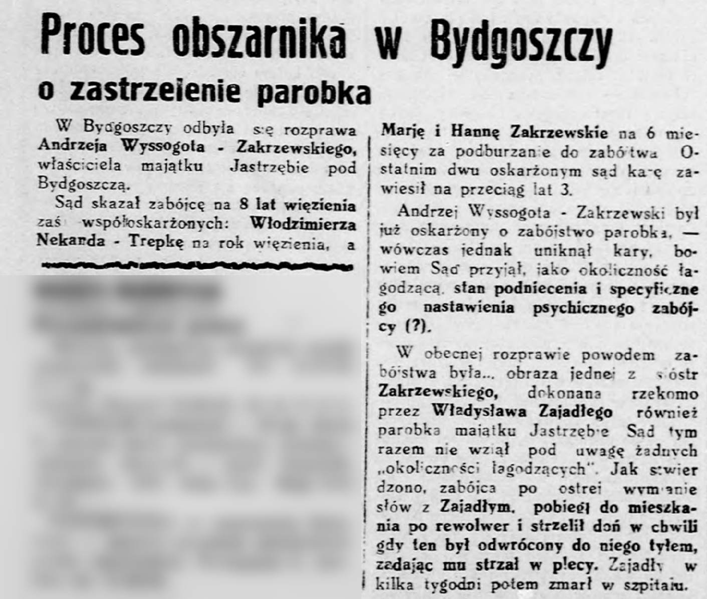 Proces obszarnika w Bydgoszczy o zastrzelenie parobka (19.12.1933)