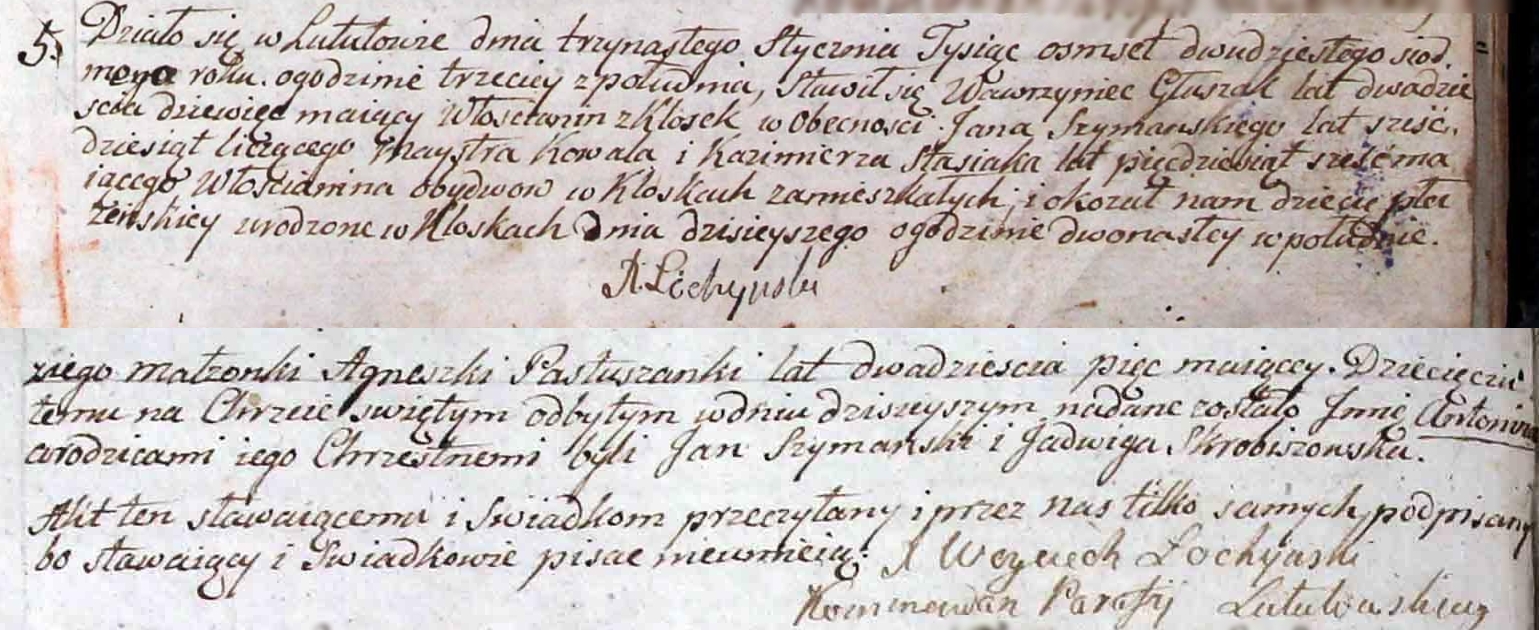 Akt urodzenia Antoniny Głuszak