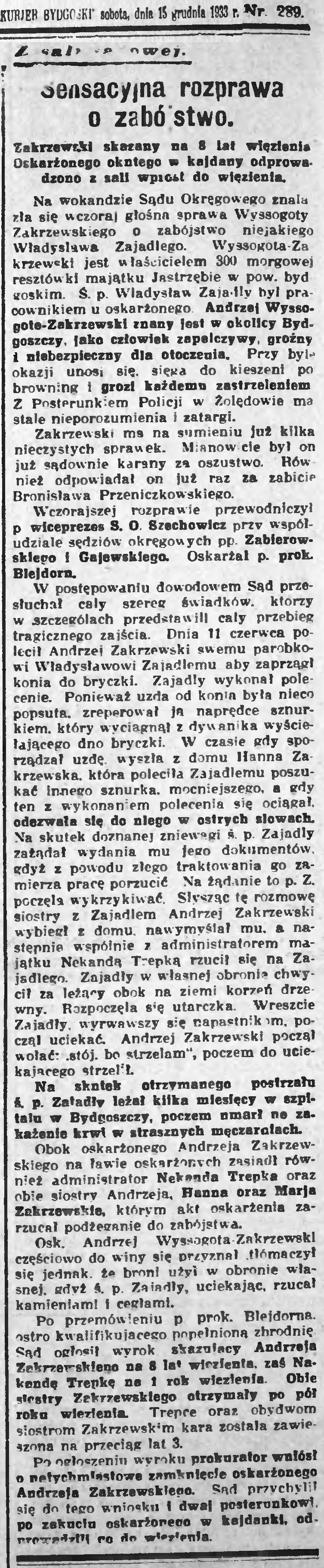 Sensacyjna rozprawa o zabójstwo (15.12.1933)