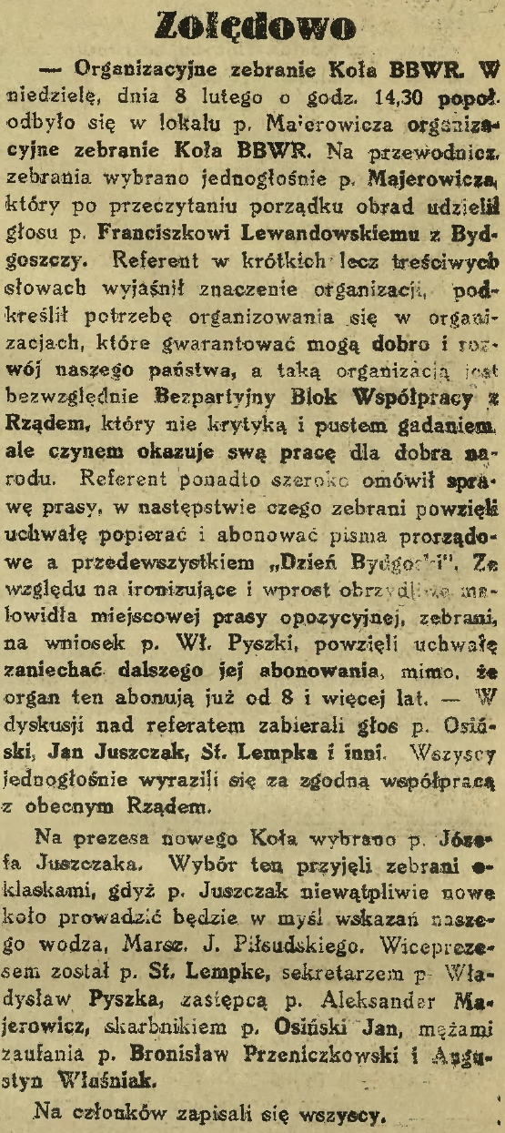 Żołędowo [wybory władz BBWR] (08.02.1931)