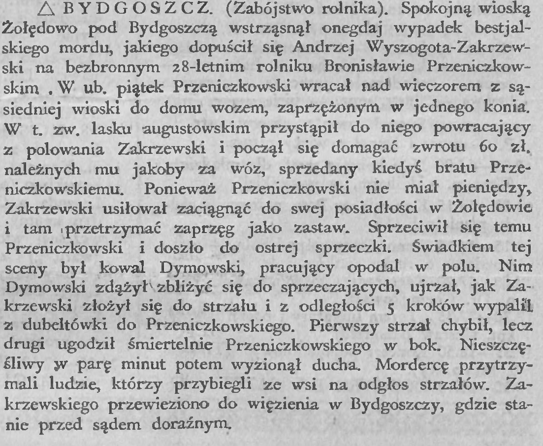 Bydgoszcz. Zabójstwo rolnika (08.10.1931)