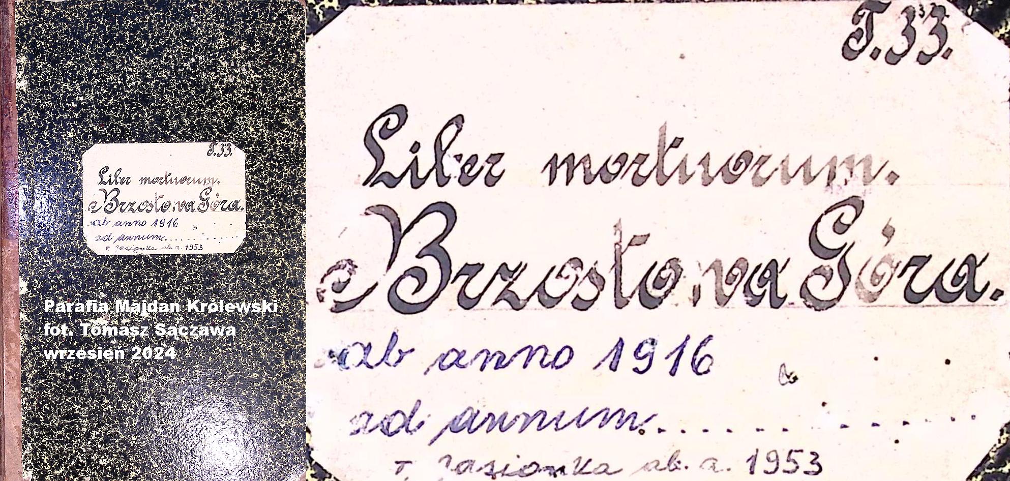 T.33. Liber mortuorum. Brzostowa Góra ab anno 1916 ad annum… Jasionka ab.a.1953