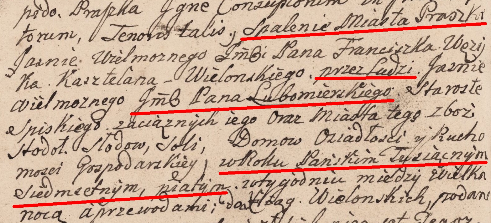 Szkody po spaleniu Praszki w 1705 r. przez Imć Lubomierskiego (11.08.1711)