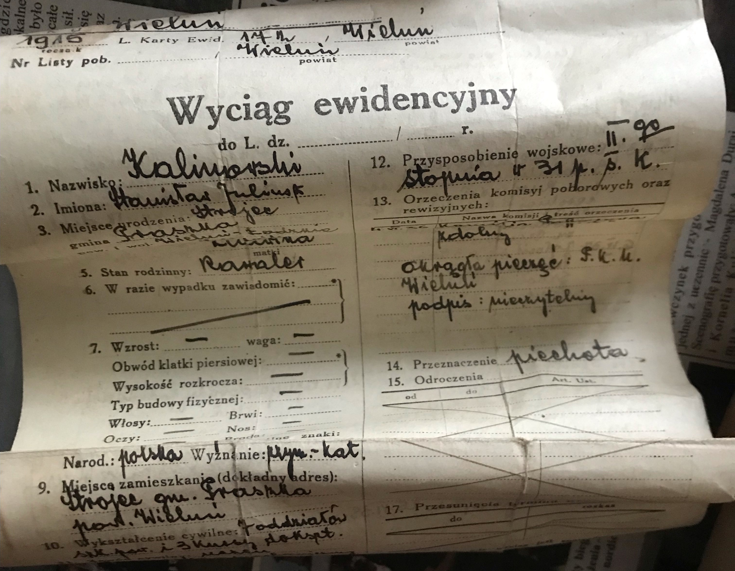 Wyciąg ewidencyjny służby wojskowej Stanisława Kalinowskiego (07.02.1937 »» 23.10.1937)