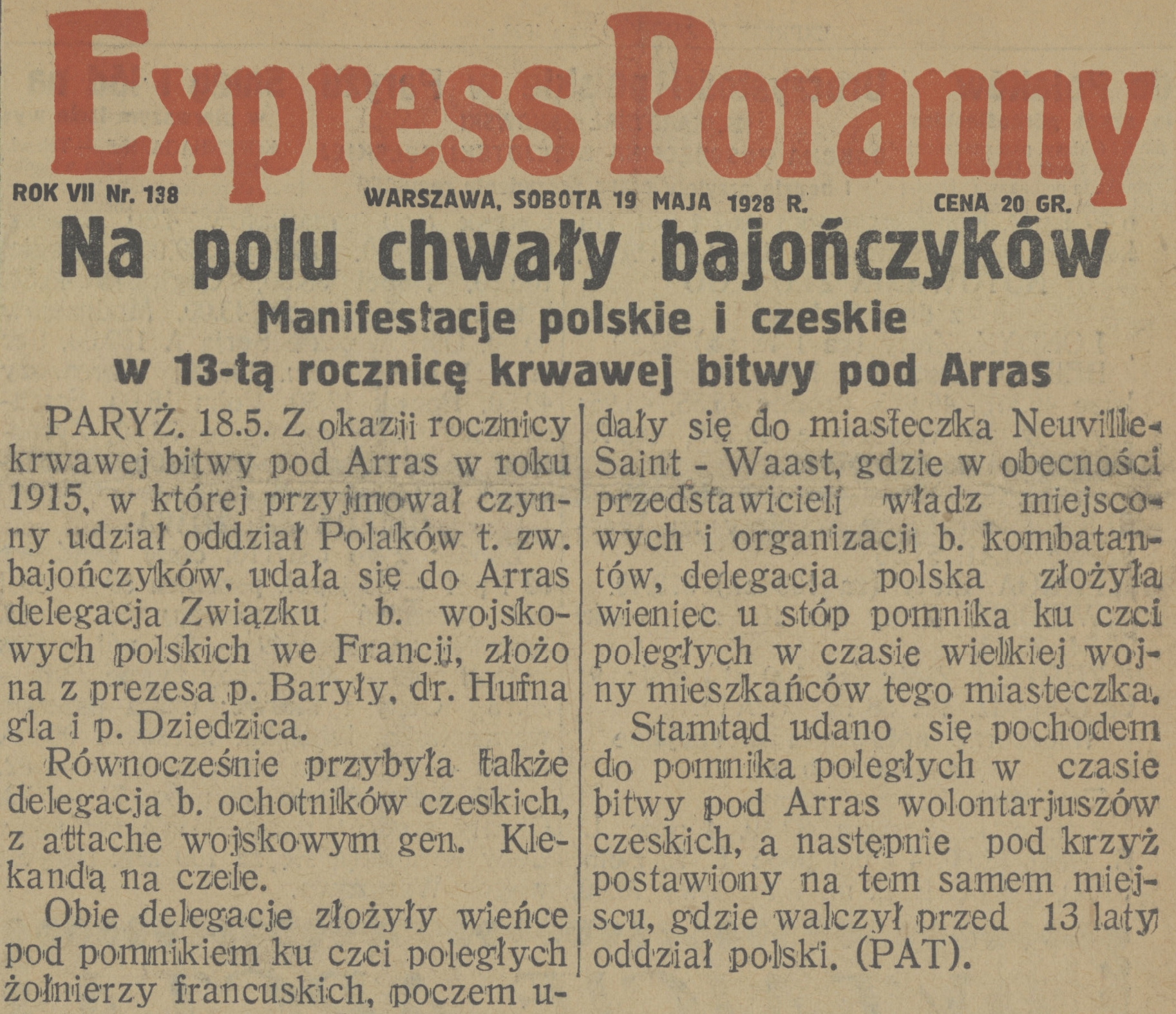 Na polu chwały bajończyków (19.05.1928)