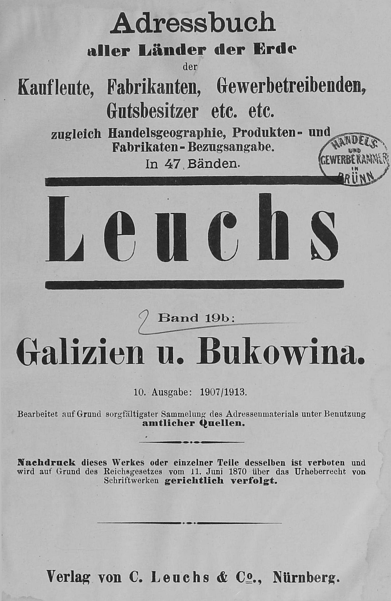 księga adresowa Leuchs tom 19b Galicja (1907 »» 1913)