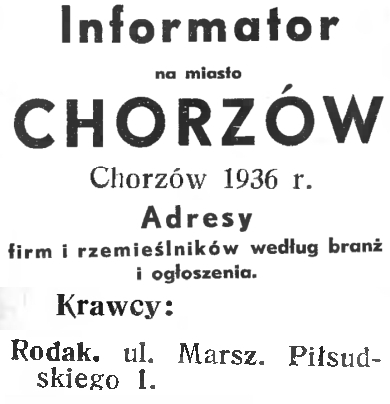 Rodak w informatorze Chorzowa 1936